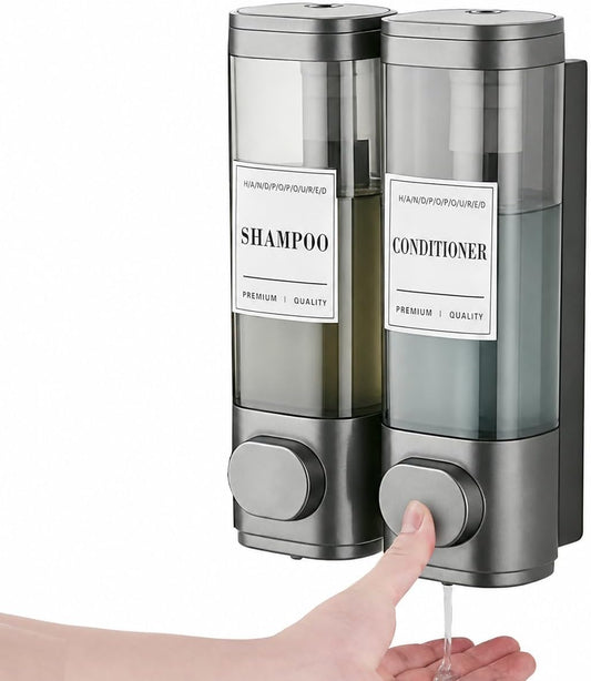 Wall Mounted Shower Soap Dispenser 3 Chamber,No Drill Shower Dispenser | Shampoo and Conditioner Dispenser for Bathroom Hotel Large Capacity, each 300ml with two waterproof labels,Gold