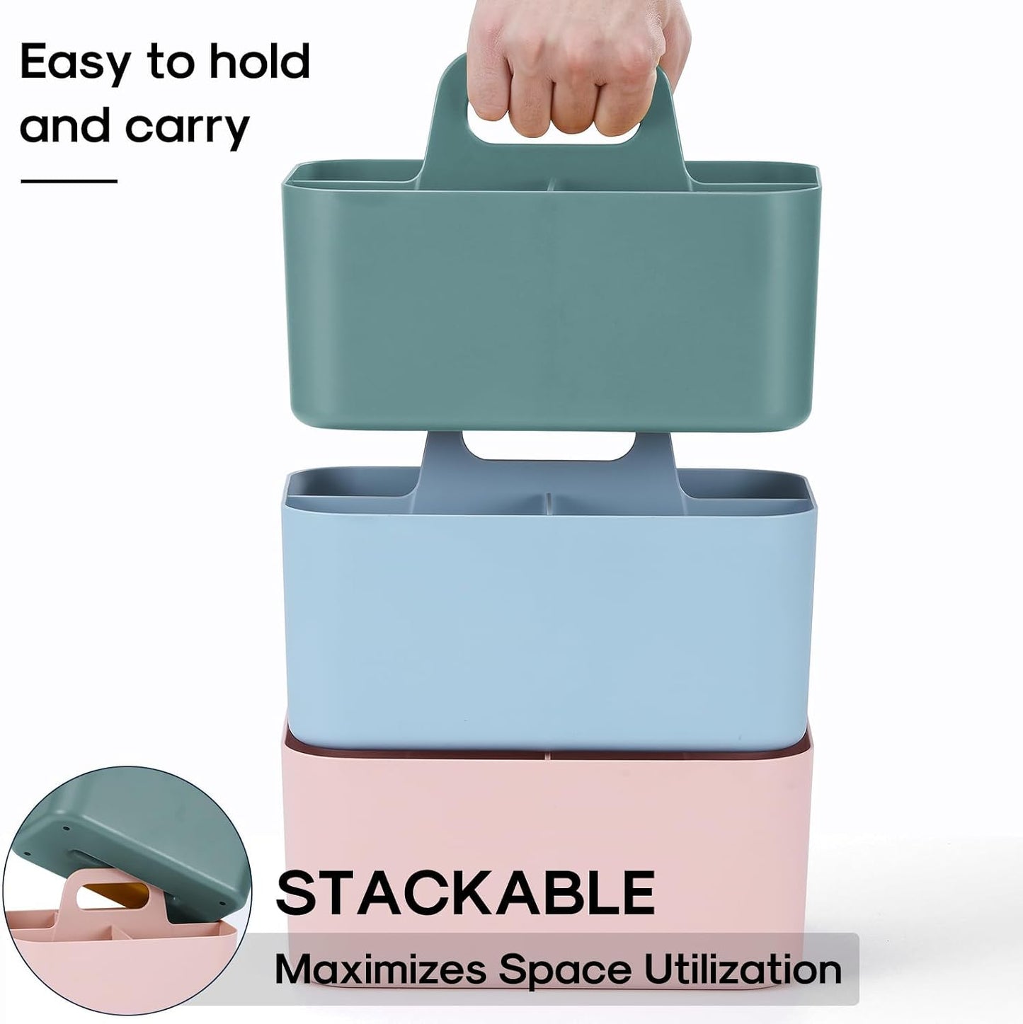Multiuse Caddy Organizer with Handle, Portable Divided Plastic Tote Bin - Art Craft, Stationary Pen Marker Crayons, Makeup Hair Supplies Storage - Bathroom, Classroom, Dorm, Office, Desk Holder - Grey