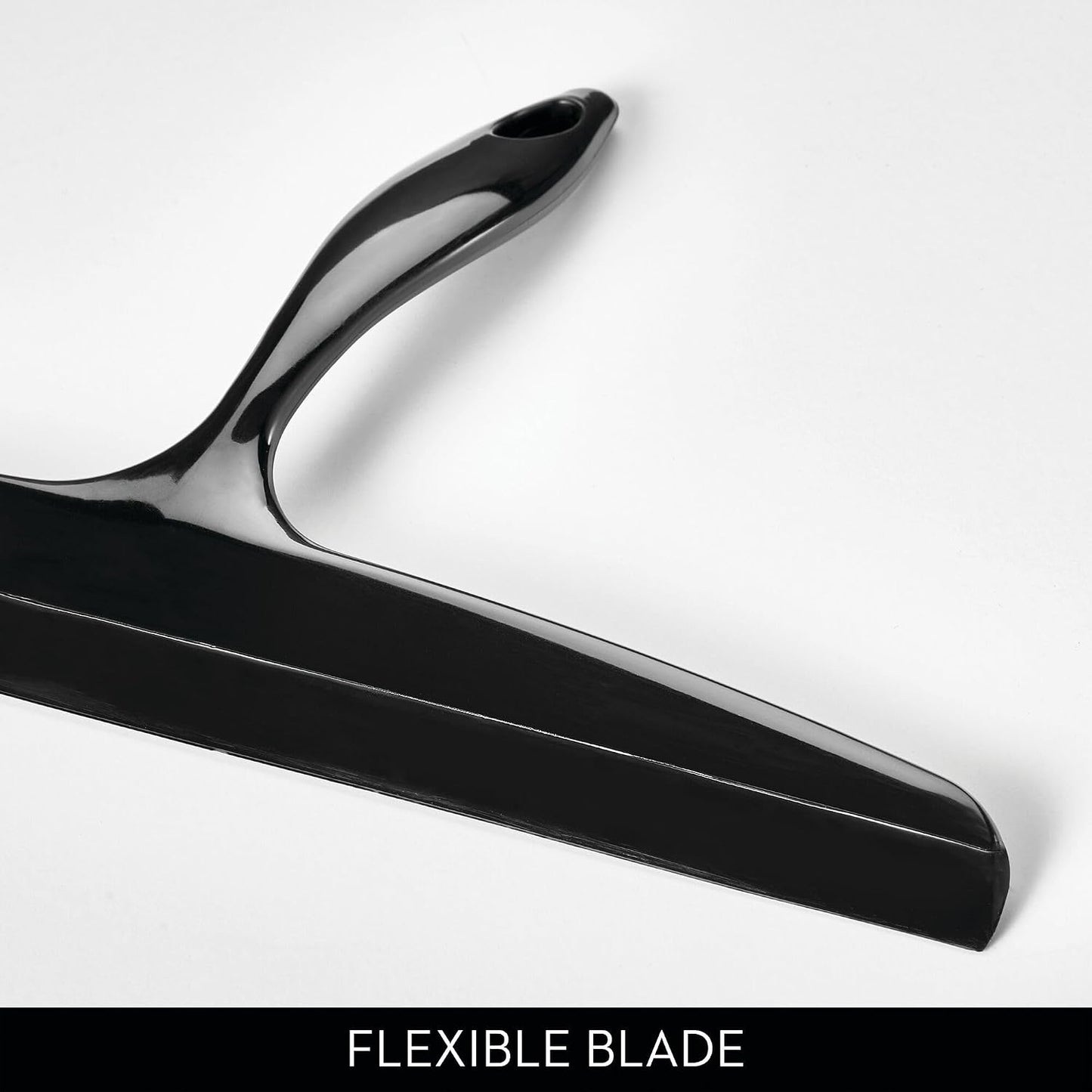 iDesign Plastic Bath Squeegee for Glass with Suction Hook Holder – 12", Clear