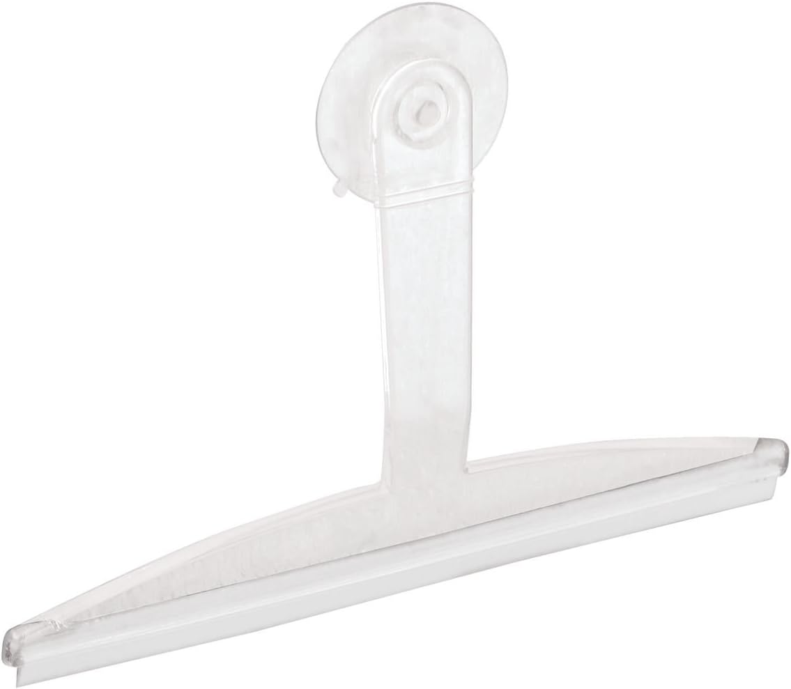 iDesign 22300 Plastic Plastic Suction Squeegee with Storage Hook Shower, Window, and Mirror Accessory for Master, Guest, Kids' Bathroom Cleaning, 12" x 10", Clear | Shower, Window, and Mirror Accessory, For Master, Guest, Kids' Bathroom Cleaning