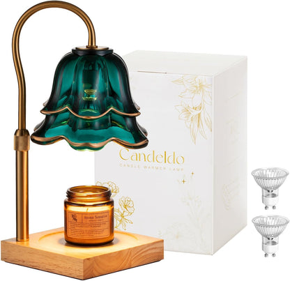 Candeldo Candle Warmer Lamp with Timer, Gold Flower Glass Shade