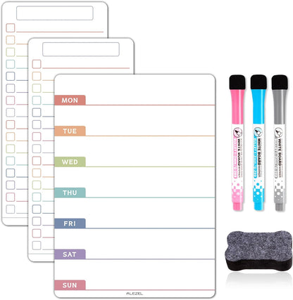 ALEZEL Weekly Calendar Whiteboard for Refrigerator, Magnetic Weekly Planner | Includes Weekly Dry Erase Board for Refrigerator & 2 Grocery/to Do List Whiteboards, 3 Markers + 1 Eraser