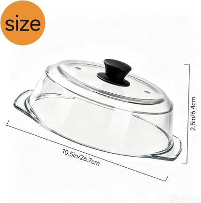 10" Tall Glass Microwave Splatter Cover with Silicone Handle, Borosilicate Glass Microwave Cover for Food, 2 Steam Vents, Dishwasher Safe & BPA-Free