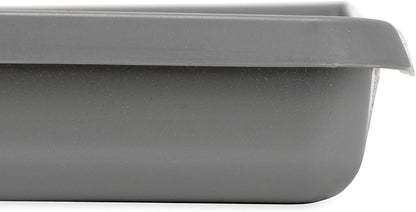 Camco Low Profile Washing Machine Drain Pan with PVC Fitting, 29 inch x 33 inch ID and 31 inch x 35 inch OD - Protects Your Floors from Washing Machine Leaks - Easy to Use - Pewter - 20788