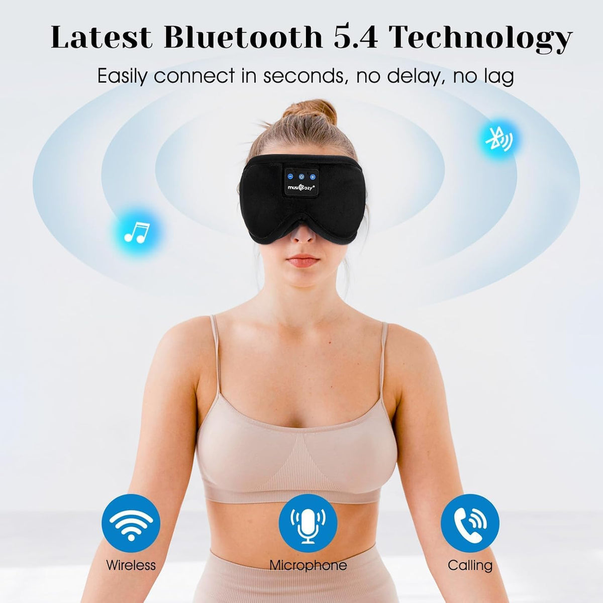 MUSICOZY 3D Sleep Headphones Bluetooth 5.4 Sleep Mask with HD Speakers