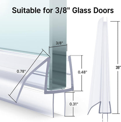 AmazerBath Frameless Shower Door Bottom Seal 39 inch (Set of 2) - Clear, Suitable for 3/8 Inch Glass, Modern Style