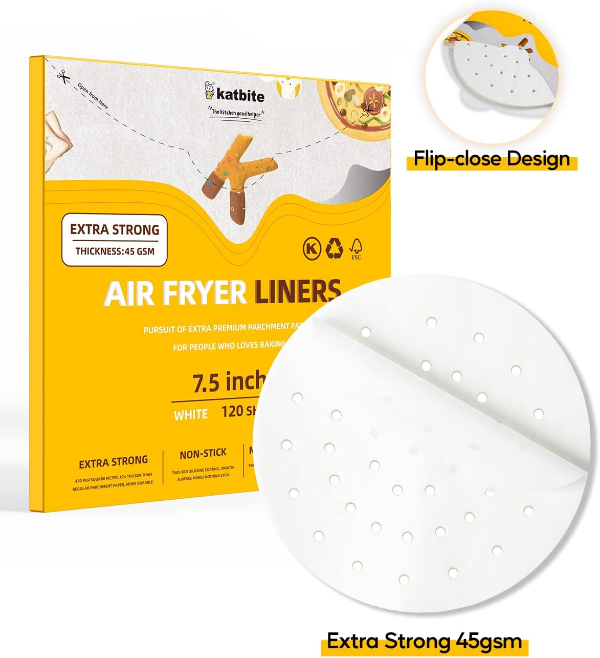 Katbite 160pcs Air Fryer Parchment Paper Liners, Perforated 9x11 Inch | Disposable air fryer paper liners, nonstick perforated for airflow, fit air fryer/toaster oven, Cuisinart & Ninja Foodi
