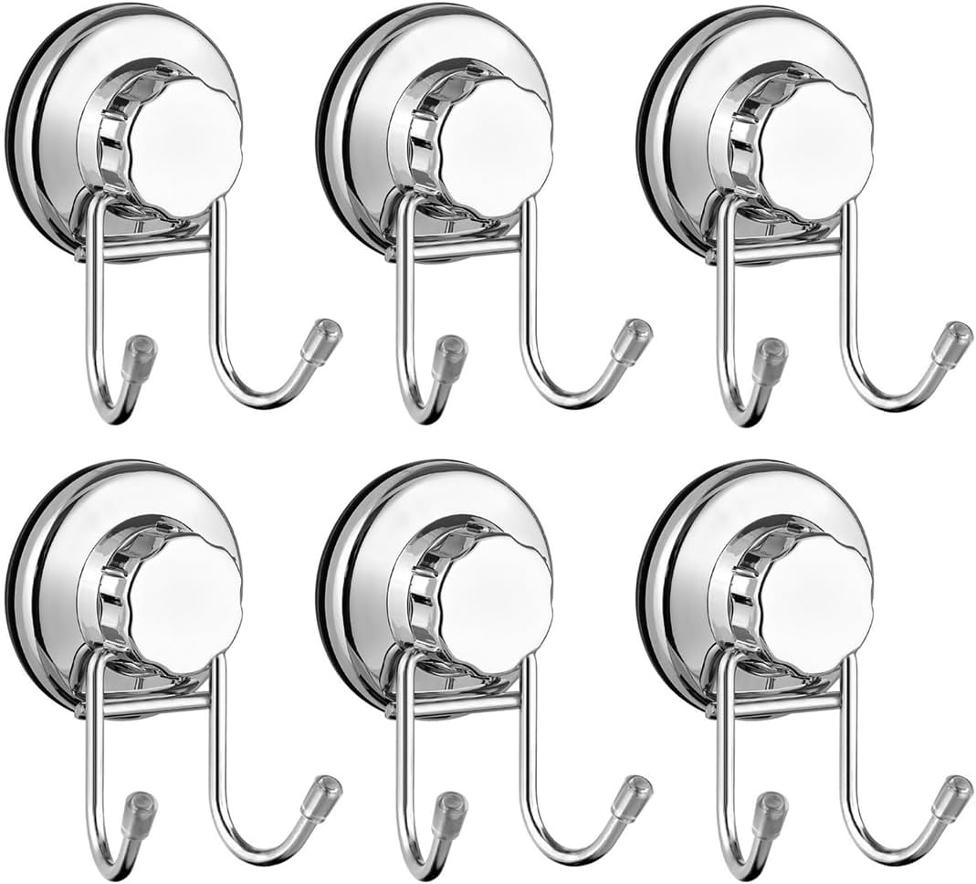 SANNO Suction Cup Hooks, Shower Squeegee Holder, Towel Robe Loofah Holder, Bathroom Kitchen Shower Wall Hooks, Bathroom Accessories, Black (2 Pack)