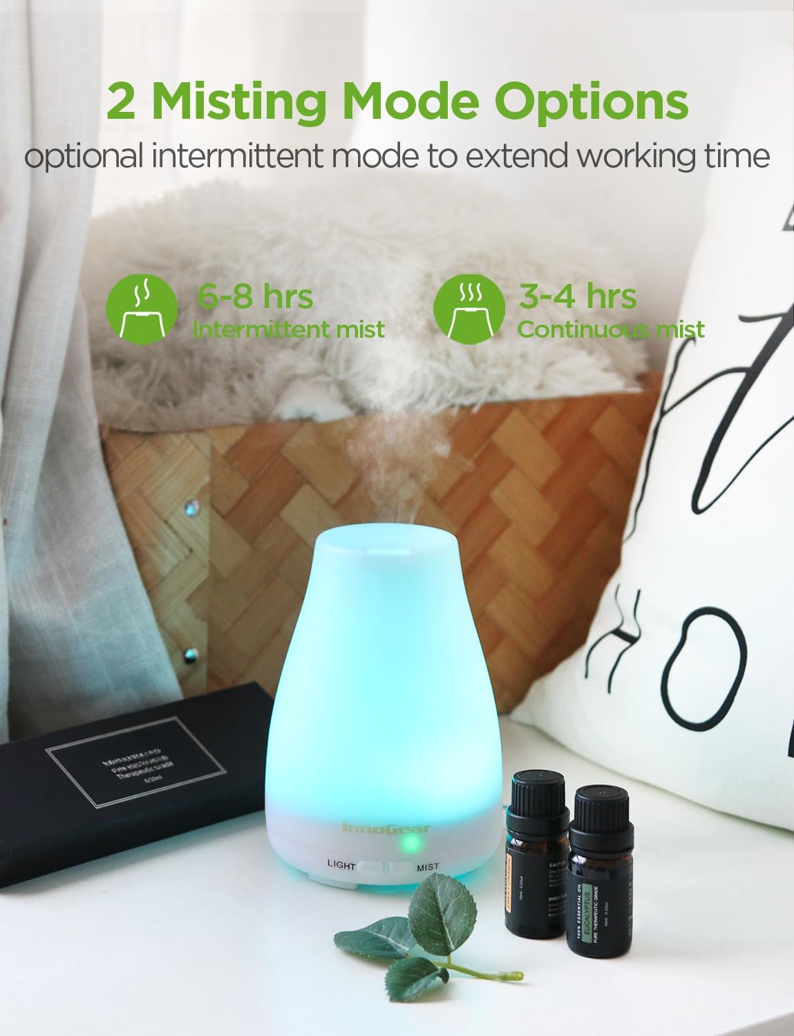 InnoGear Essential Oil Diffuser with Oils, 100ml Aromatherapy Diffuser with 6 Essential Oils Set, Aroma Cool Mist Humidifier Gift Set, Dark Wood Grain