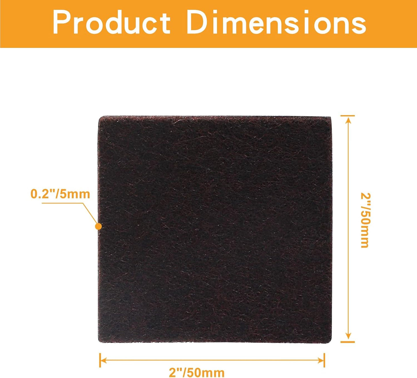48 Pcs 1"/25mm Square Felt Furniture Pads, 5mm Thick, Brown | Self Adhesive, Anti Scratch Floor Protectors, For Furniture Feet Chair Legs