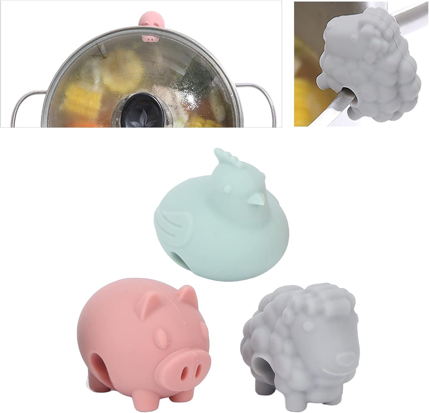 3PCS Spill Proof Lid Lifter, Silicone Cute Anti Overflow Pot Watcher Spill Stopper Pot Boil over Preventer for Pot Lid & Cute Kitchen Accessories