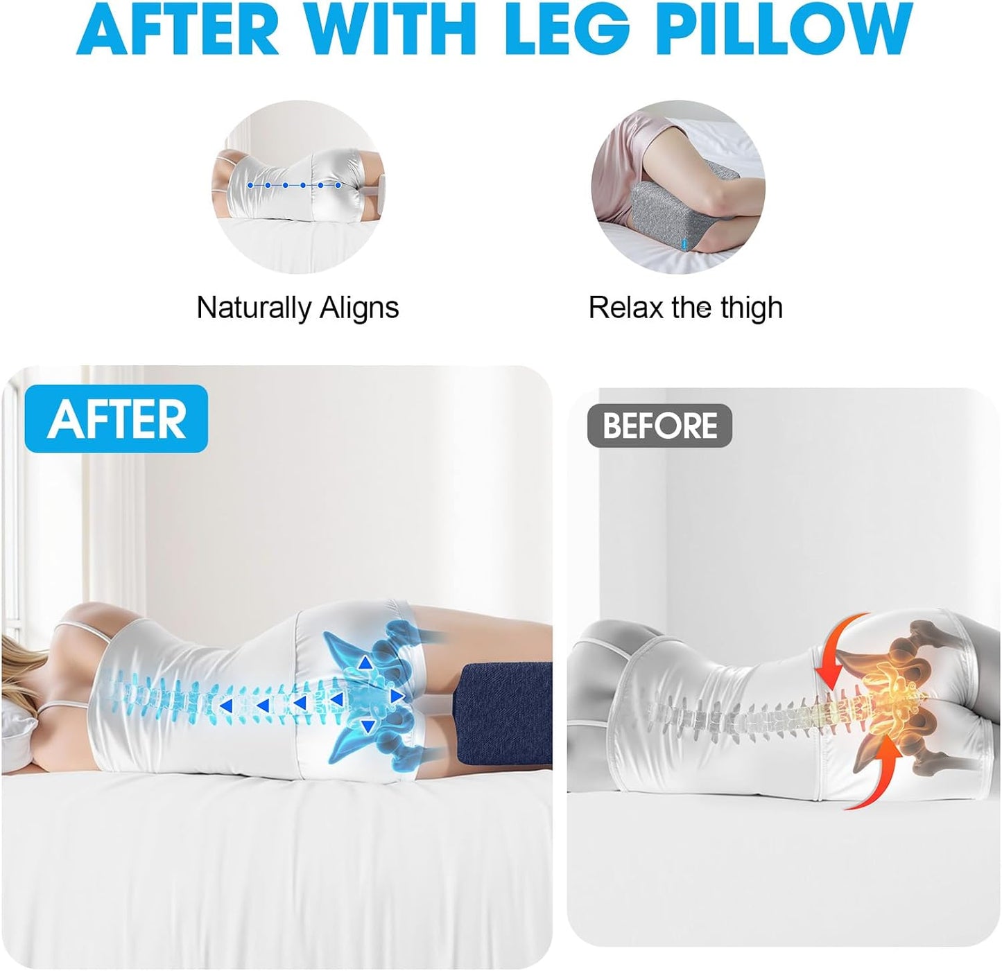 Knee Pillow for Side Sleepers, Leg Pillow with Cooling Gel, Grey/Large | Memory Foam Elevation Pillow for Spine Aligning, Sciatica, Back, Hip, Knee, Ankle Pain