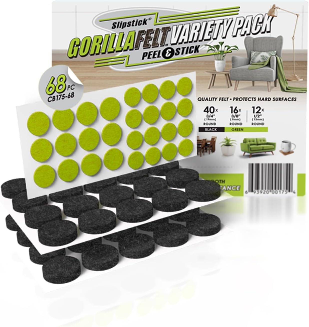 Slipstick Gorilla Felt Furniture Pads (189 Piece Variety Pack) Premium Furniture Pads & Chair Leg Floor Protectors for Hardwood Floors & Hard Surfaces