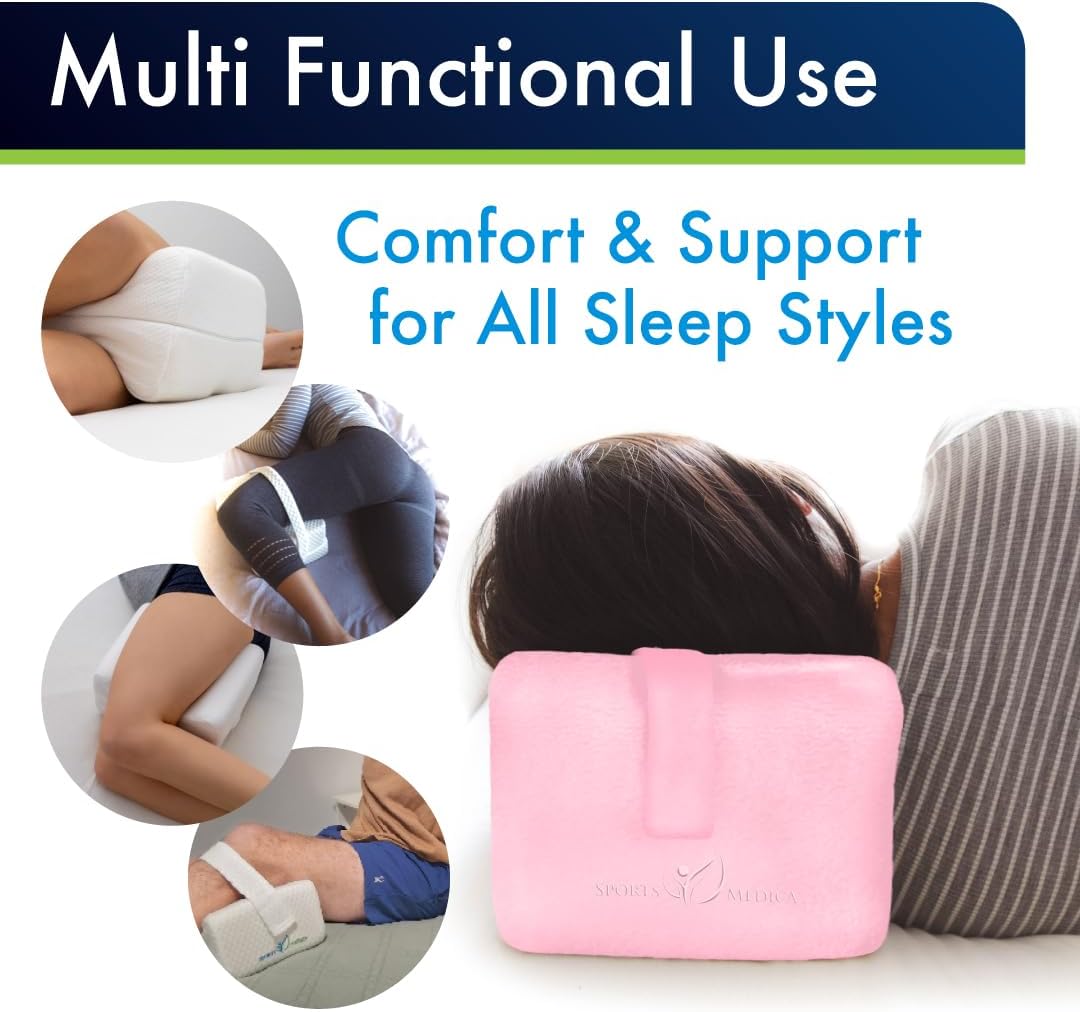 Sports Medica Doctor Developed Knee Pillow for Side Sleepers - Washable Cover Memory Foam Leg Pillow for Side Sleeping - Between Knee Hip Cushion