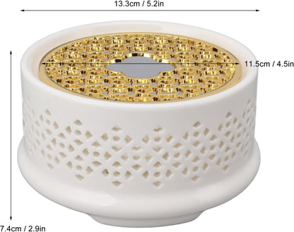 Teapot Warmer Ceramic Heater with Spoon Lid and Candle Holder Coffee Heating Device Glass Teapot Warming Stand for Milk (White)