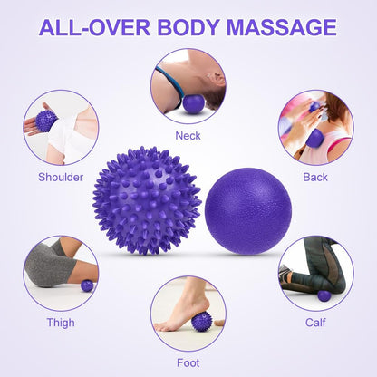 URAQT Spiky Massage Ball Set, 2 Pack Physical Therapy Massage Balls, Hard Lacrosse Ball & Spiky Massage Ball for Myofascial Release and Trigger Point Deep Tissue Massage (Purple)