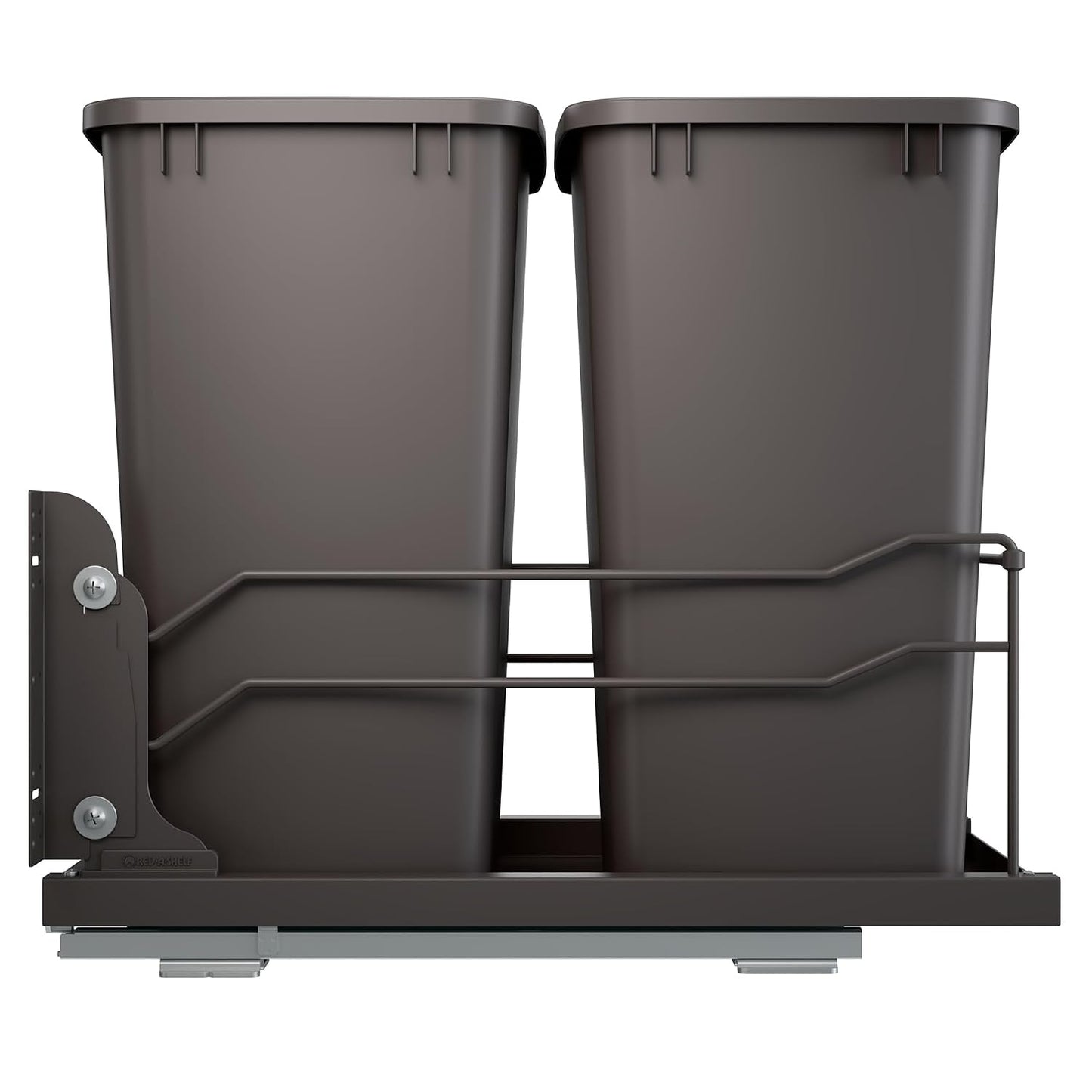 Rev-A-Shelf Double Pullout Trash Can w/Soft-Close Slides, 14.5" Min Opening | Large Capacity Garbage/ Recycling Waste Bins for Under Kitchen Cabinets, Heavy Gauge Wire Construction, 53WC-1835SCDM-211