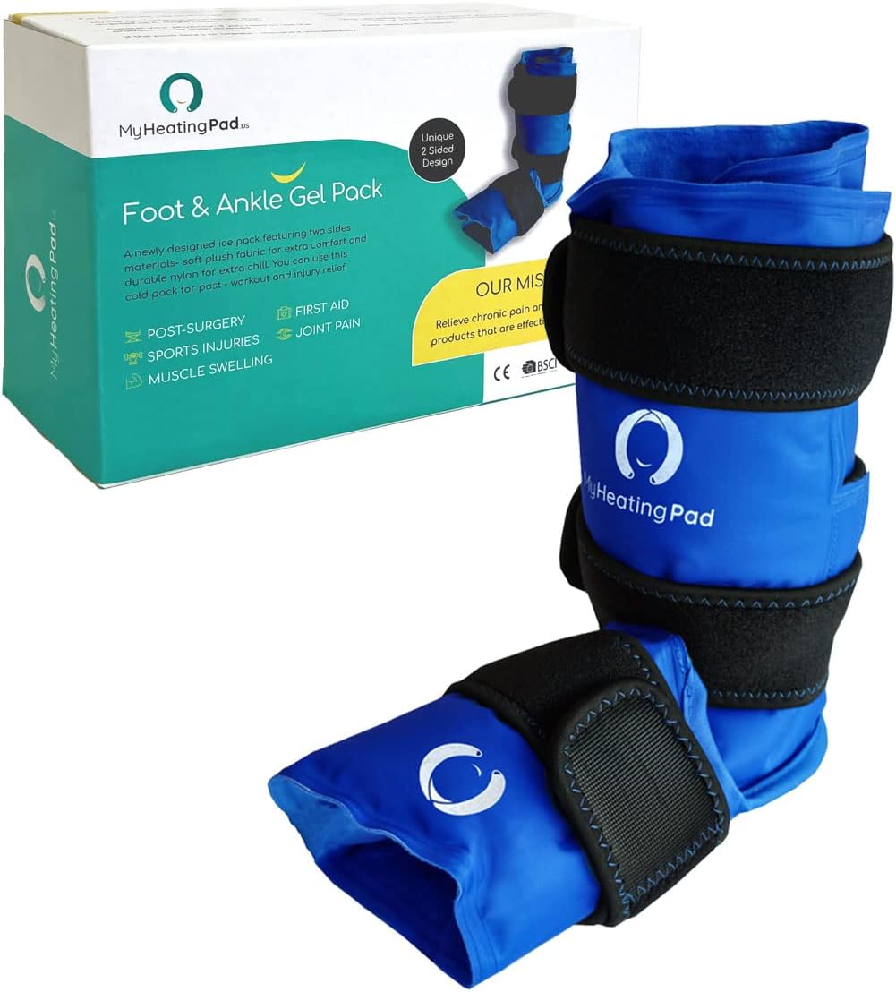 Foot and Ankle Gel Pack - Reusable Gel Ice Pack with Elastic Fastener - Cold Packs for Post-Surgery or Sport Injuries, Flexible Ice Packs - Foot Wrap and Ankle Ice Pack Wrap Compression - 1 Pack Blue