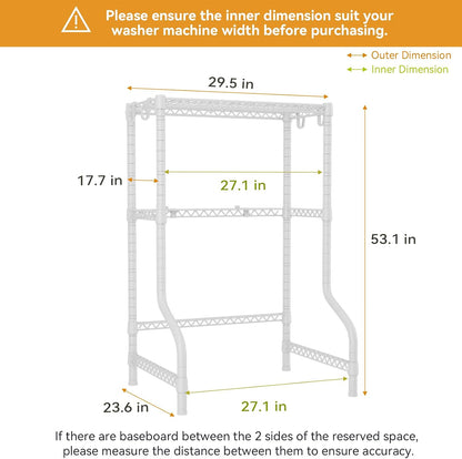 U16 Upgraded Washer Dryer Stacking Rack for Narrow Laundry Room | Metal Over Washer and Dryer Storage Shelves, Laundry Space Saver for Portable Dryer, 29.5"W x 23.6"D x 53.1"H, White