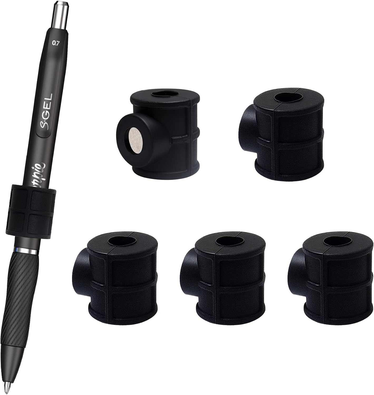 4 Pack Black Strong Magnetic Pen Pencil Holder for Fridge Whiteboard | Fits pens, pencils and markers up to 0.5in, with adhesive metal plates for lockers, cabinets, music stand and smooth surfaces