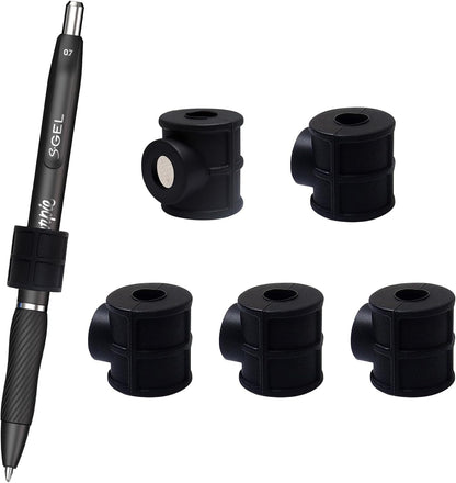 4 Pack Black Strong Magnetic Pen Pencil Holder for Fridge Whiteboard | Fits pens, pencils and markers up to 0.5in, with adhesive metal plates for lockers, cabinets, music stand and smooth surfaces