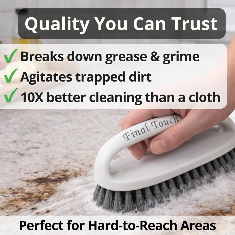 Scrub Brush, Soft-Medium Bristle Scrub Brush with Handle – All-Purpose Cleaning Brushes for Kitchen, Bathroom, Shower, Tile, Grout, Sink & Floor – Durable Household Scrubber by Final Touch (3-Pack)