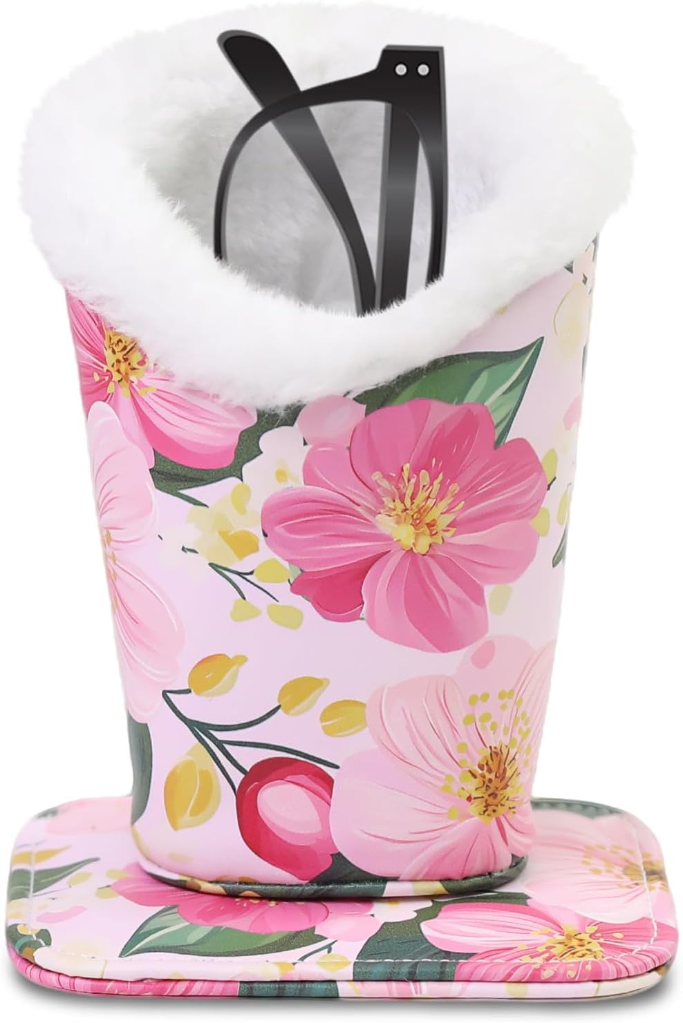 Plush Lined Eyeglasses Holder, Cute Magnetic PU Leather Glasses Stand Case for Women Men Kids