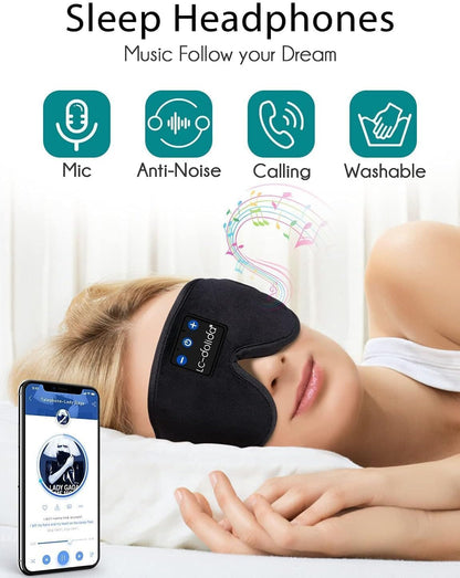 Sleep Mask with Headphones Bluetooth 5.4, LC-dolida Wireless Music Eye Mask for Sleeping Headphones with Soft Bamboo Cotton Cooling Breathable,Ultra-Thin Stereo Speaker for Side Sleepers-Khaki