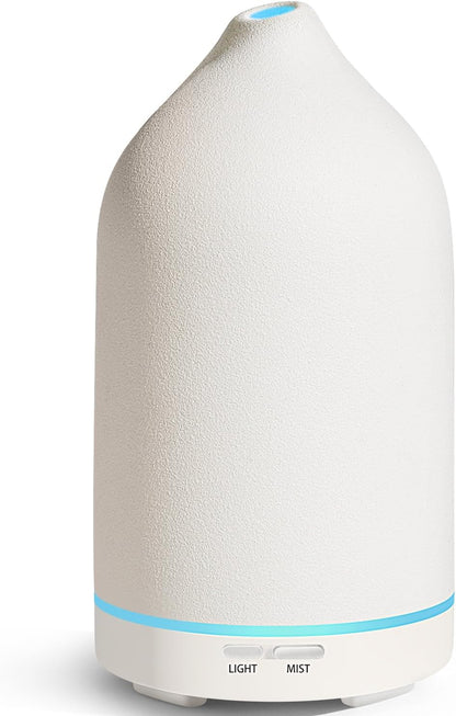 URPOWER 180ML Ceramic Essential Oil Diffuser, Ultrasonic Aromatherapy Diffuser with 7-Color Lights, Auto Shut-Off, Quiet Oil Diffuser for Bedroom, Home Office