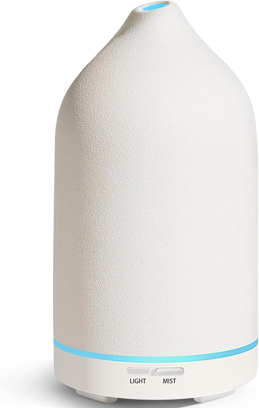 URPOWER 180ML Ceramic Essential Oil Diffuser, Ultrasonic Aromatherapy Diffuser with 7-Color Lights, Auto Shut-Off, Quiet Oil Diffuser for Bedroom, Home Office