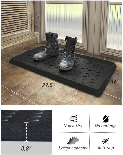 SUPENUIN Boot-Tray Heavy Duty Rubber Mat with Lip Waterproof Shoe Mat Tray for Entryway Indoor Outdoor Multi Use Catch All Trays Entryway Shoe Storage 16x27.5 Inches