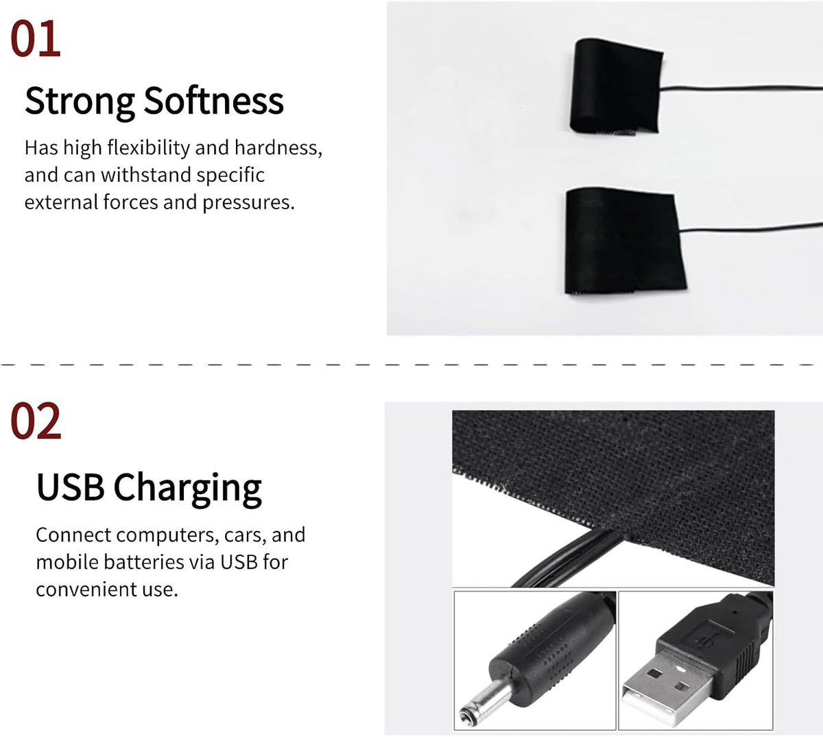 Portable Heating Pad 1 Pair Black USB Carbon Fiber Heating Mat 5V Electric Heating Film Heater Pads Heating Film Heat Pad for Warming Feet Knee Washable 35-50 ℃