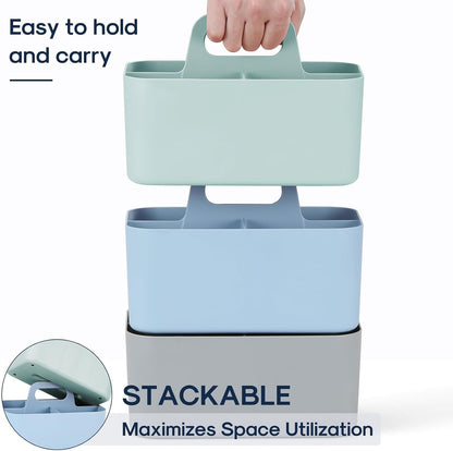 Multiuse Caddy Organizer with Handle, Portable Divided Plastic Tote Bin - Art Craft, Stationary Pen Marker Crayons, Makeup Hair Supplies Storage - Bathroom, Classroom, Dorm, Office, Desk Holder - Grey