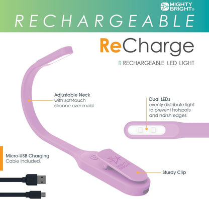 The Original Mighty Bright Recharge Clip On Rechargeable Book Light Reading Light, Warm Eye Care LEDs, Flexible, Durable, Dimmable, Perfect for Kids, Bookworms, Reading in Bed, Lasts 60 Hours (Green)