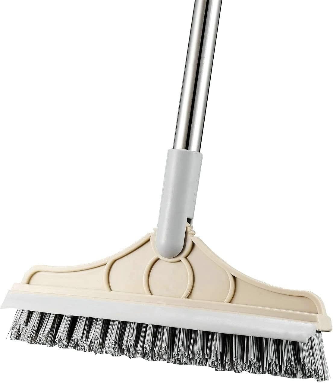2 in 1 Cleaning Scrub Brush Grout Brush Scrapee 3 Poles 47.6'' Floor Scrub Brush with Long Handle V-Shape Stiff Bristle Brush Scrubber with Squeegee 120°Rotate Shower Scruber for Bathroom Glass