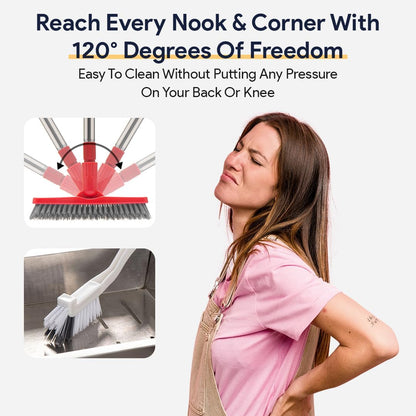 Foxtrot Living Grout Brush with Long Handle and Crevice Cleaning Brush Set | V-shaped, telescopic handle, crevice cleaning included, Grout cleaner for tile floors