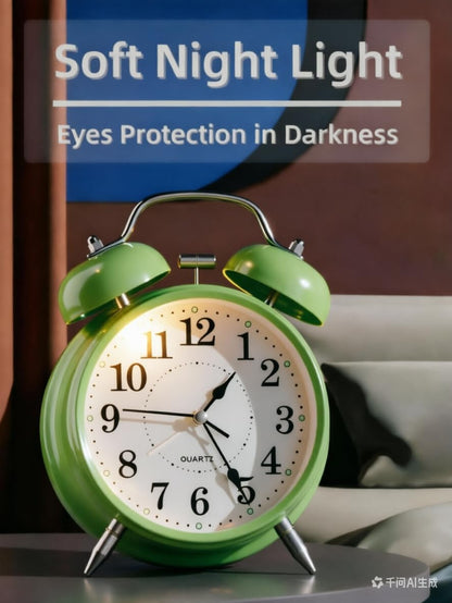 4 Inches Analog Alarm Clocks Retro Backlight Cute Simple Design with Night Light Silent Non-Ticking Battery Operated [Red]
