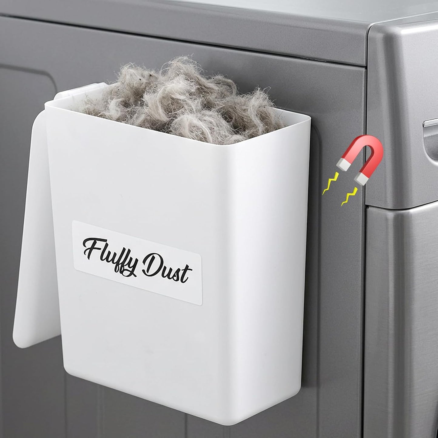 Rainmae Magnetic Laundry Lint Bin with Lid, Dryer Lint Bin, Wall-Mounted Trash Can with Lid Plastic Storage Dryer Lint Holder, Magnetic Lint Bin, Space-Saving Organizer Solution for Laundry, White