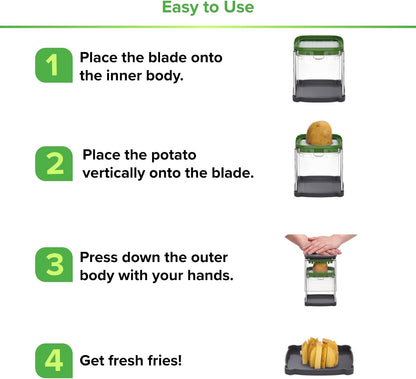 Prep Naturals Medium Stainless Steel French Fry Cutter | Manual French Fry & Potato Cutter - Stainless Steel Blades, Chop Box & Safety Glove Included (3-in-1)