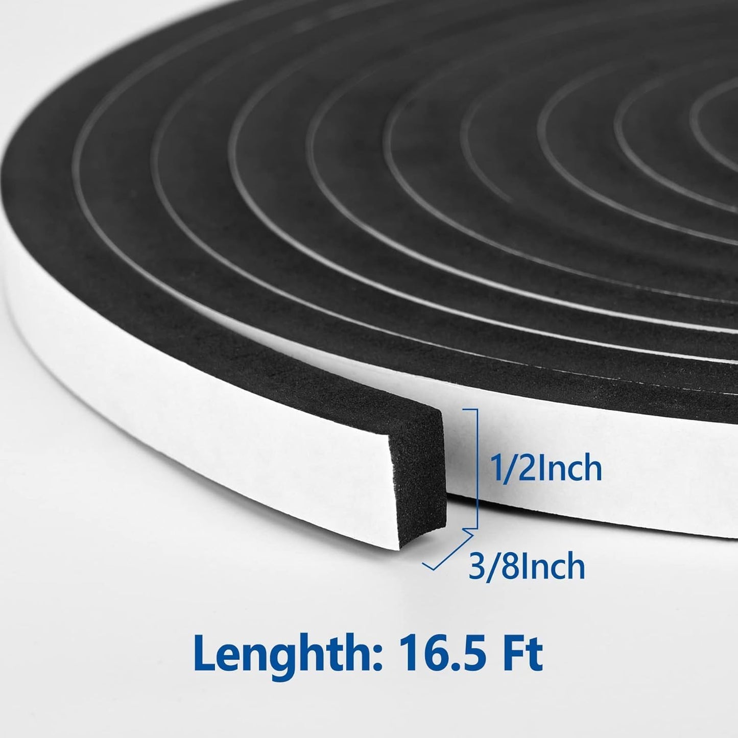 Kikerike Self Adhesive Foam Tape Weatherstrip 1/2In x 1/4In x 42Ft High Density Foam Insulation Strips Seal Weather Stripping with Strong Adhesive for Door and Window Sound Isolation Soundproofing