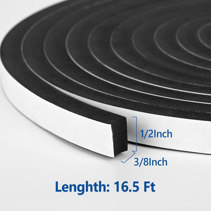 Kikerike Self Adhesive Foam Tape Weatherstrip 1/2In x 1/4In x 42Ft High Density Foam Insulation Strips Seal Weather Stripping with Strong Adhesive for Door and Window Sound Isolation Soundproofing