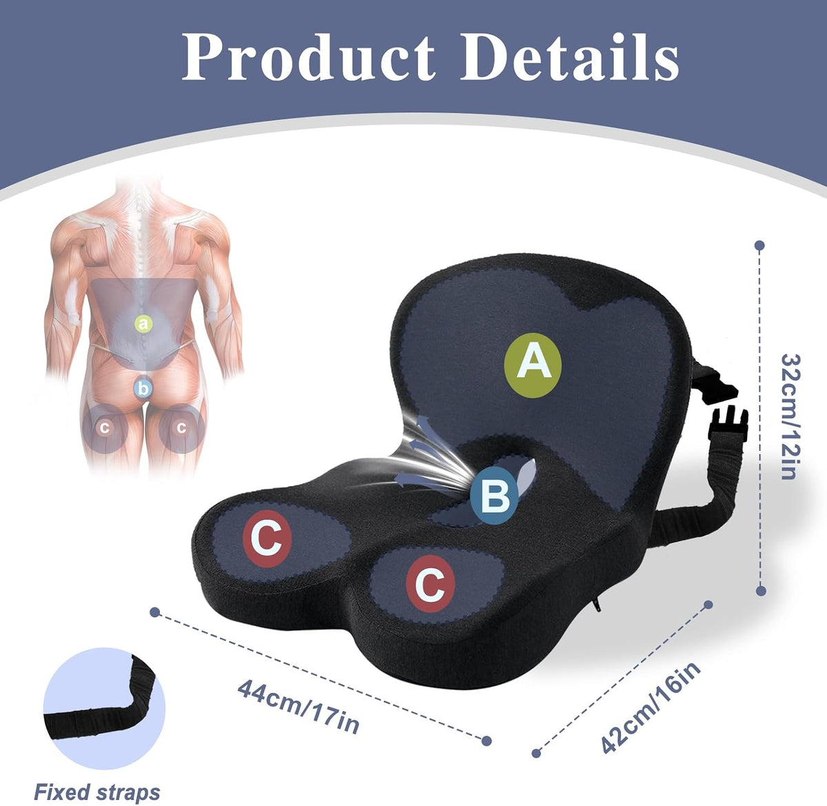 Seat Cushion with Lumbar Support Pillow, Back and Seat Cushion for Office