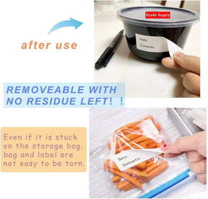 Hcode 2 x 3'' Self-Adhesive Removable Freezer Food Labels- Easy Clean Leaves No Residue- Cooler Food Storage Freezer Stickers Plastic Paper Perfect for Reusable Containers 300 Stickers (2x3 Fill in)