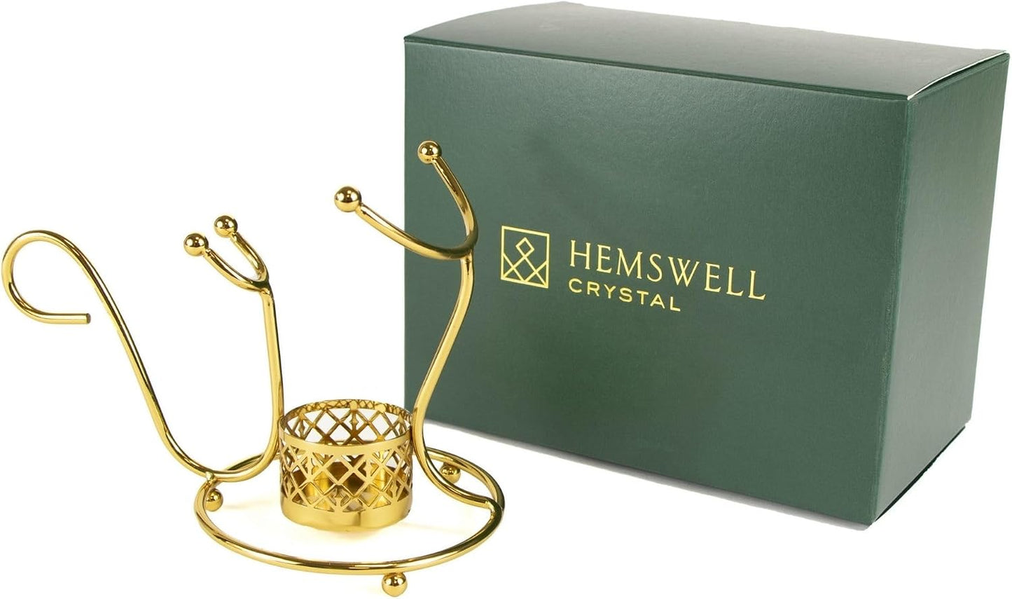 Brandy Warmer Stand Set - Cognac Brandy Snifter Warmer | Heater with Tea Light Holder and Metal Stand in Stunning Gold