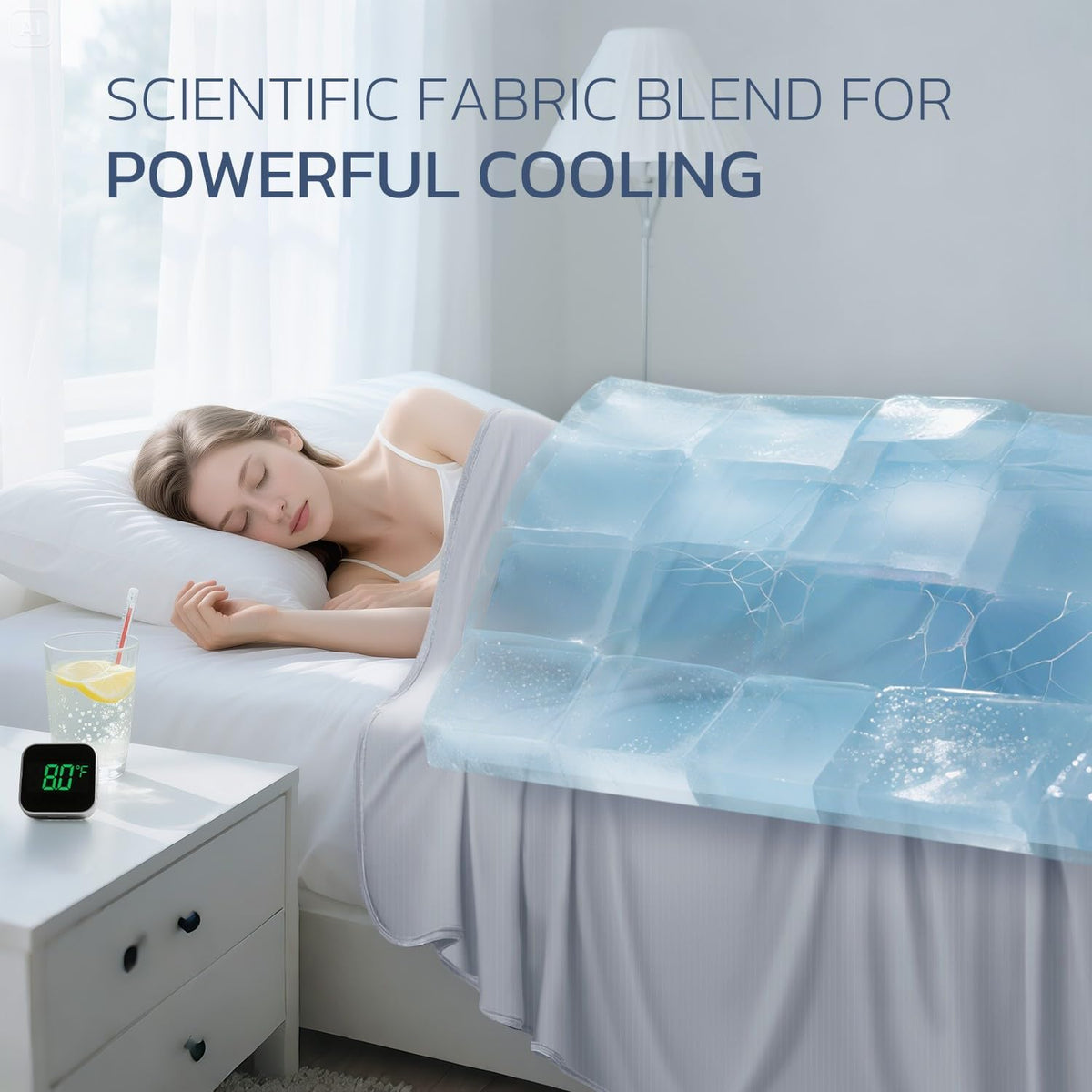 Cooling Blanket Queen Size for Hot Sleepers, Q-Max >0.4, 90 x 90 Inch, Grey