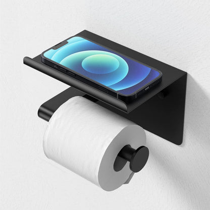 GLNLQ Matte Black Toilet Paper Holder with Shelf, Fits Mega Rolls Size | Adhesive or Screw-in, Waterproof and Rustproof Stainless Steel, Wall Mount Design, Modern Stylish Design, for Bathroom, RV
