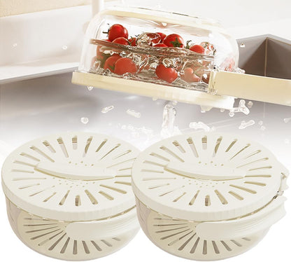 Fruit Washing Wowl with Strainer, 2026 New Multipurpose Drain Basket with Lid, 2 in 1 Fruit Drainer Container with Foldable Handle for Refrigerator Kitchen (White, 1PCS)