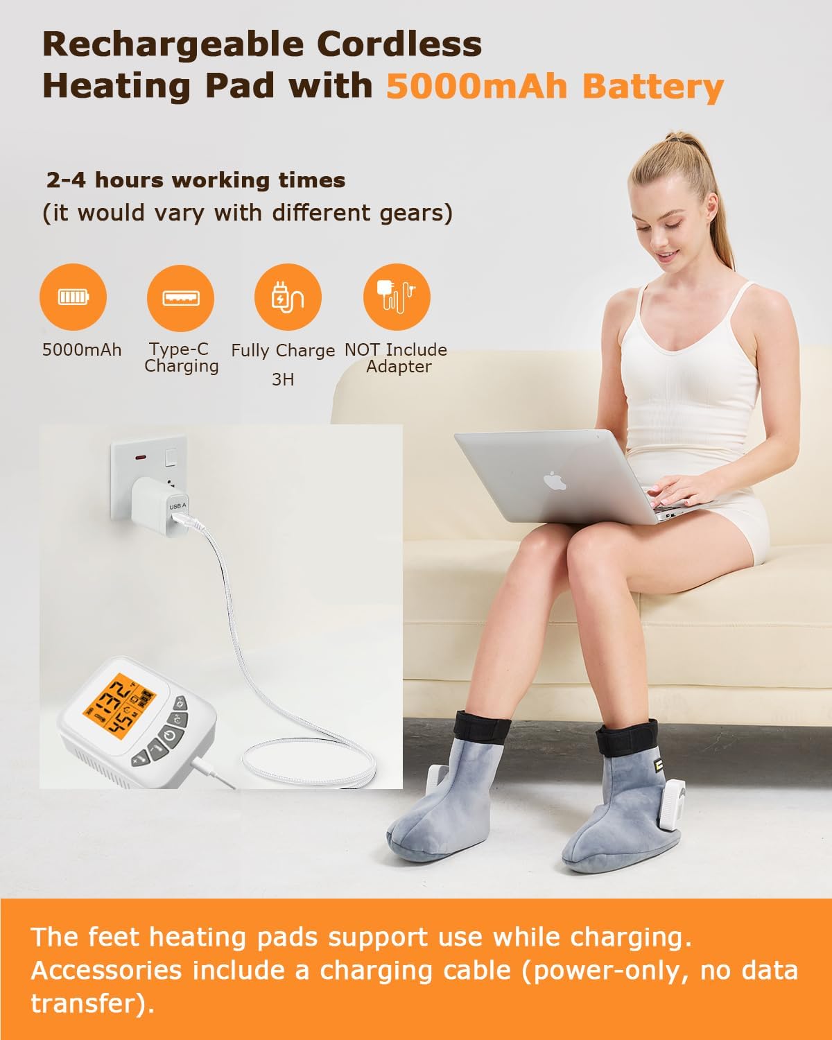 Cordless Foot Warmer with Heat and Massage - Rechargeable Heating Pad for Feet, 3 Temp & Vibration Levels, 60 Min Timer for Plantar Fasciitis, Ankle Pain, Cold Feet at Home, Office, Sleeping