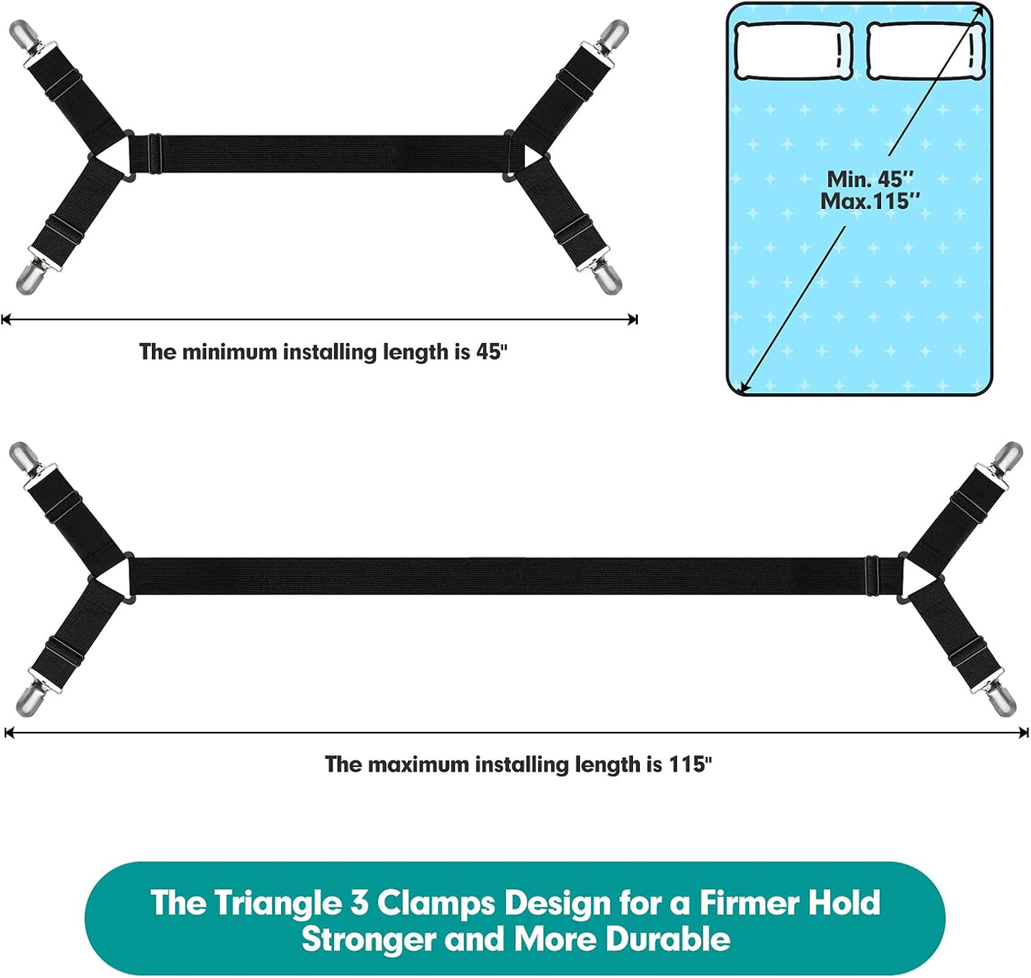 RayTour Sheet Keeper Straps Bed Sheet Holder for Corners Bedsheet Stays Suspender Clips Fitted Sheet Holder Garters Fasteners Mattress Clamps