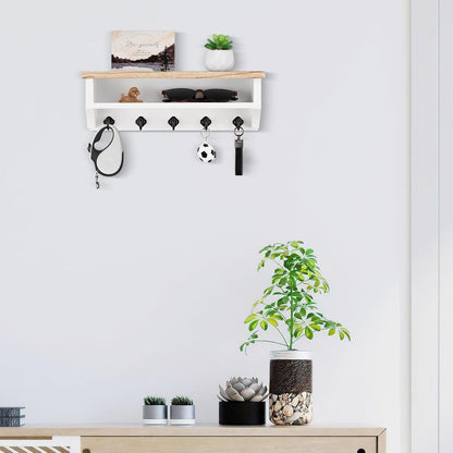 Nekon Key Holder Wall Mount, Wall Organizer Shelf with 5 Key Hooks | Wall Mounted Key Rack Room Decor for Home and Apartment Essentials